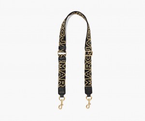 Marc Jacobs The Thin Outline Logo Webbing Veskestropp Svarte Gull | Norge_MJ76495