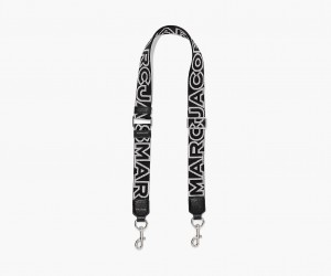 Marc Jacobs The Thin Outline Logo Webbing Veskestropp Svarte Sølv | Norge_MJ72411