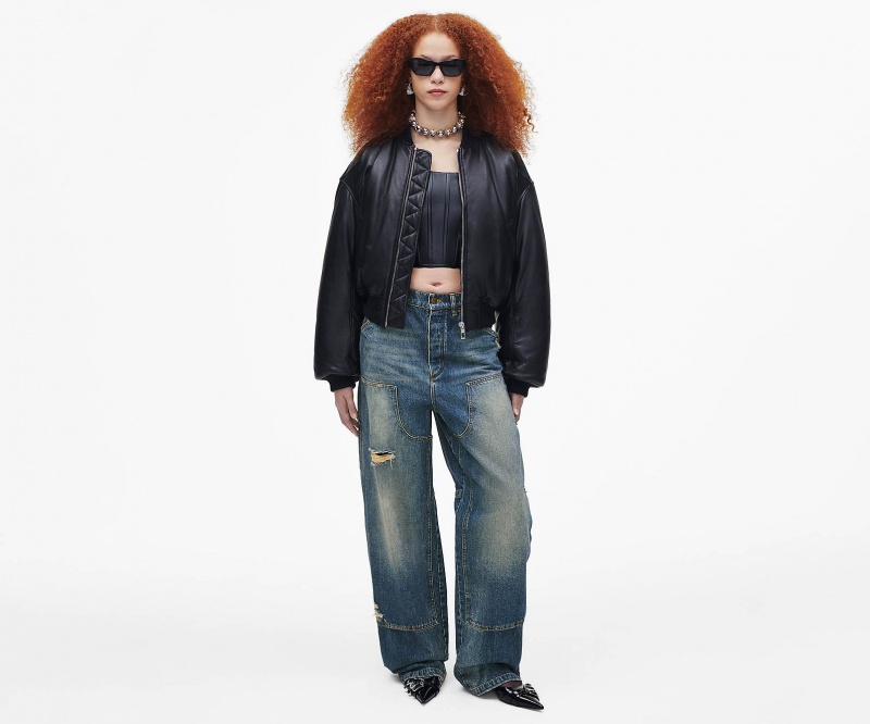 Marc Jacobs Puffy Lær Bomber Ytterklær Svarte | Norge_MJ29704