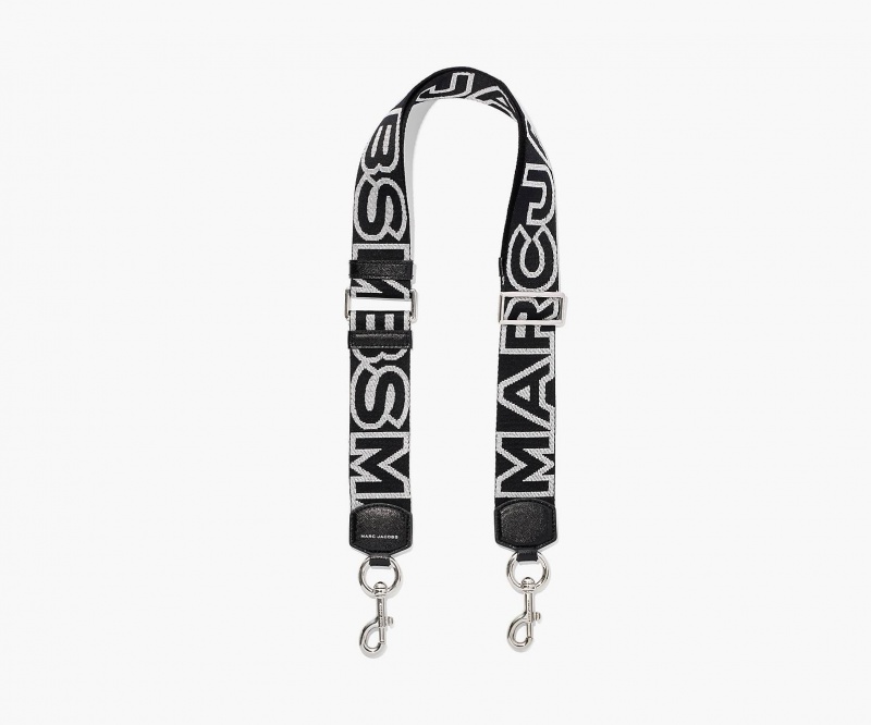 Marc Jacobs The Outline Logo Webbing Veskestropp Svarte Sølv | Norge_MJ33852